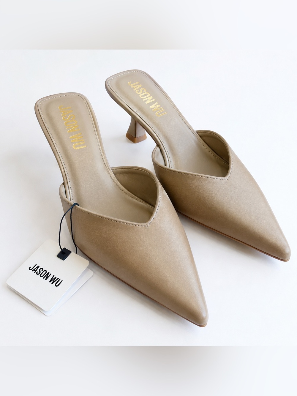 NWT Jason Wu Torai Pointed Toe Kitten Heel Mules Taupe Nude Size 9.5
